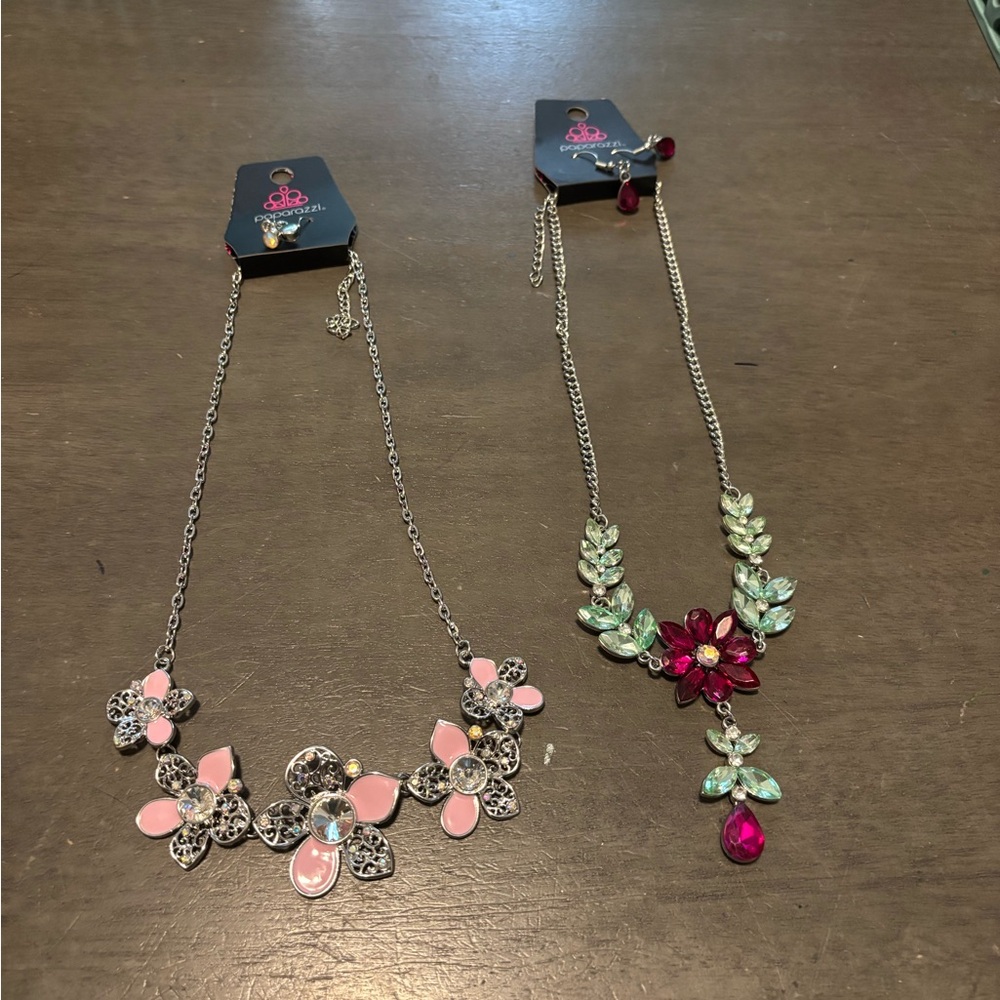 Charming Pink and Silver Floral Necklace Set